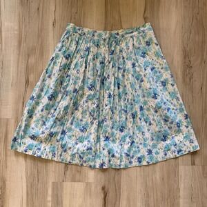 Vintage 1960s light blue floral midi skirt with zp up back & button‎ waistband